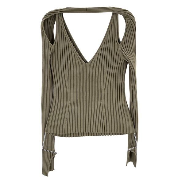 Jonathan Simkhai 'Sylvie' Green Rayon Cold-Shoulder Rib Knit Top Size S - Picture 2 of 3